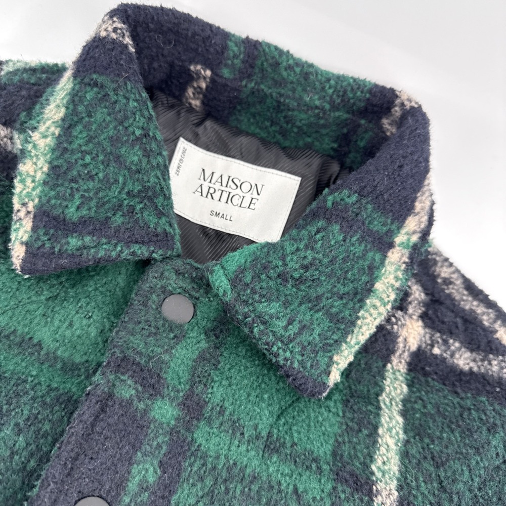 Maison Article Shacket Women S Snap Front Green Black‎ Plaid Heavy Lined Jacket